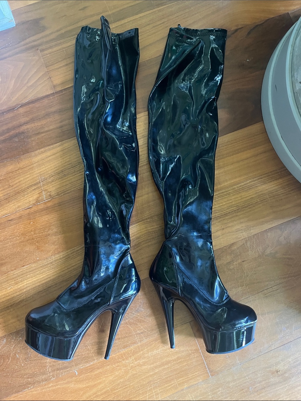Black Patent Over-the-Knee Platform Stiletto Pleaser Boots (size 6.5/7)